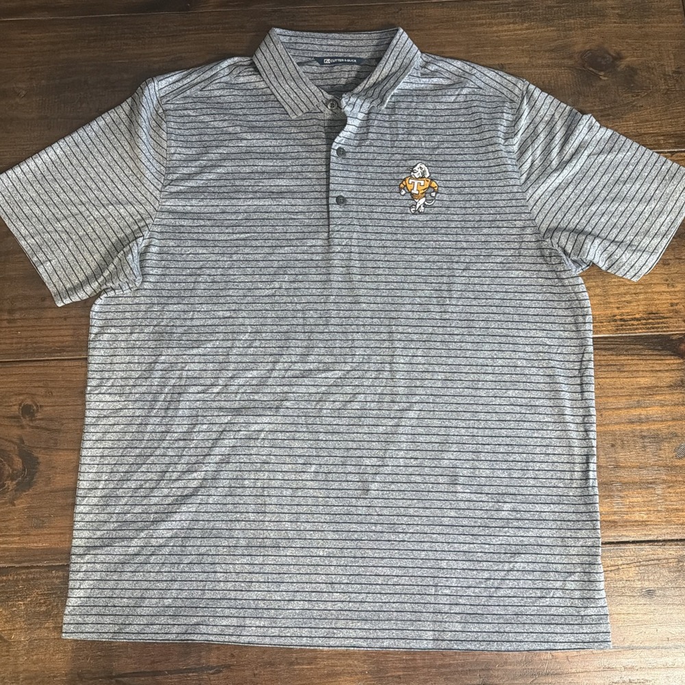 Tennessee Volunteers Smokey Polo Mens Large Cutter & Buck Gray Striped NCAA